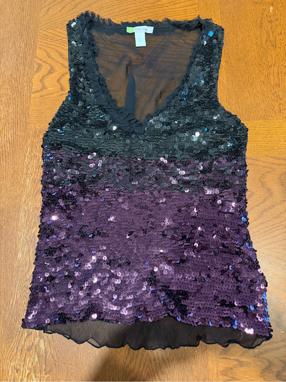 Citrine Black & Purple Sequin V-Neck Tank Top - Vintage